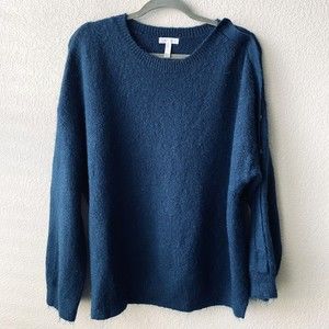 Leith Womens Sweater Sz Small Wool Mohair Crew Neck Snap Shoulder Blue Pullover
